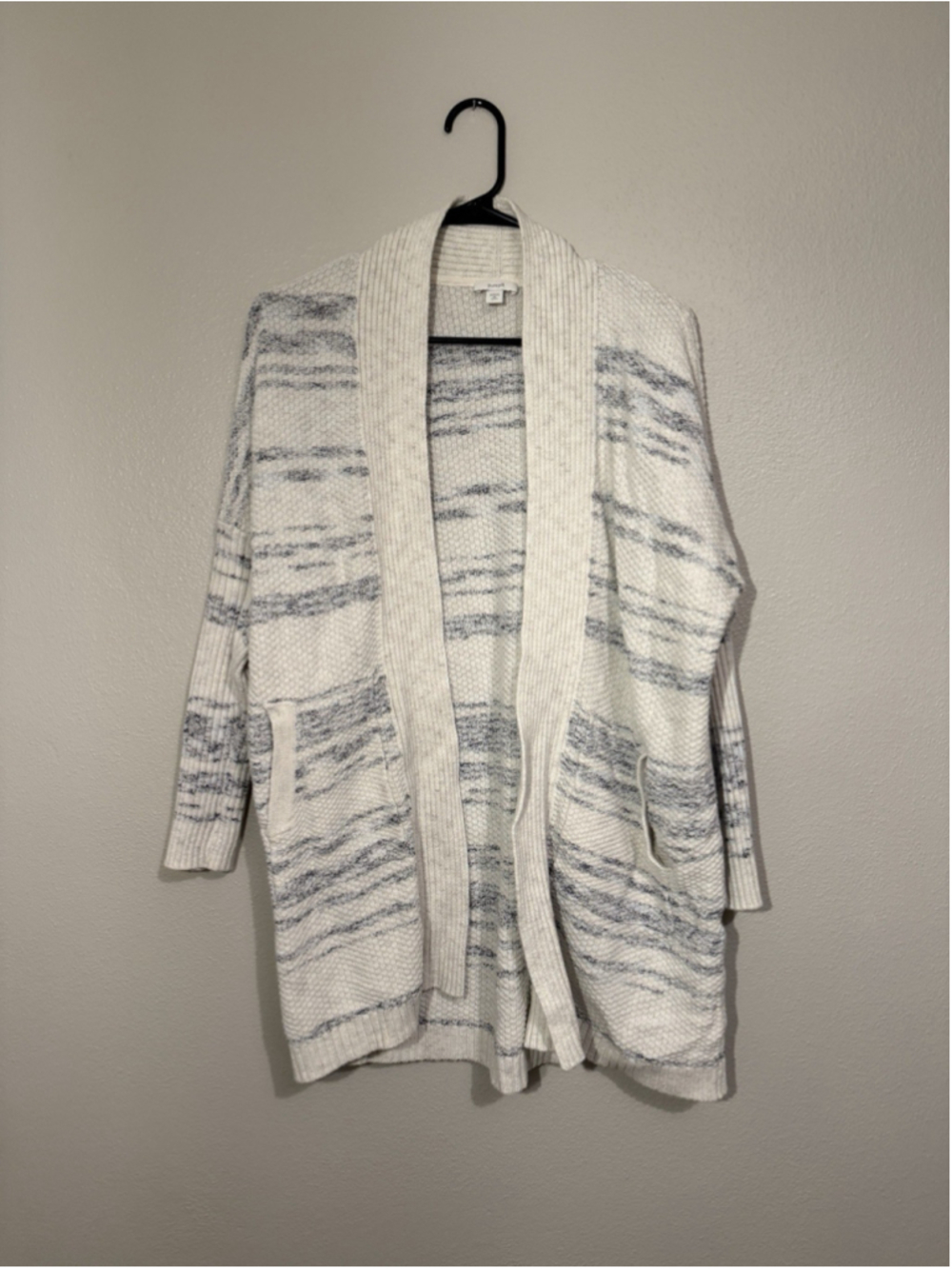 Pure Jill Cream Navy Striped Open Cardigan XS Petite Pockets